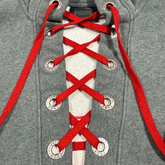 Puma by Rihanna Fenty Rising Sun Hoodie Cropped Lace Up Gray Womens Small 0423 - Picture 3 of 11